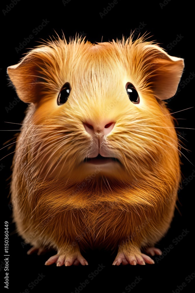 A close-up of a fluffy, surprised-looking guinea pig with large eyes and a vibrant coat. A close-up of a fluffy, surprised-looking guinea pig with large eyes and a vibrant coat.