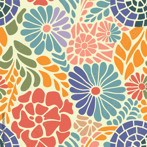 Abstract seamless flowers pattern, Vector illustration wildflower on colors background.