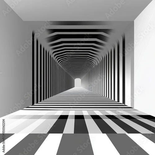 Abstract black and white corridor perspective.