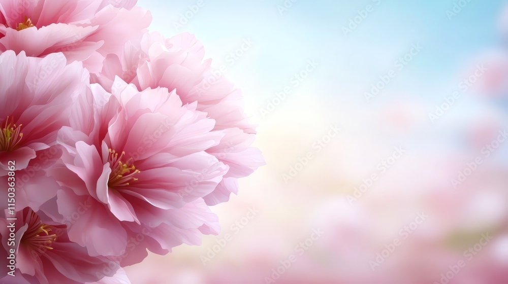 Fototapeta premium A bunch of pink flowers on a blue sky background