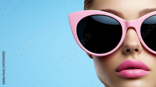 Wallpaper Mural A woman wearing pink sunglasses on a blue background Torontodigital.ca