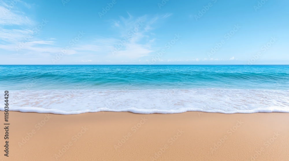 A beach scene with a blue sky and white clouds A beach scene with a blue sky and white clouds