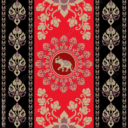 elephants pattern, mandala
Beautiful Thailand,thai pattern,seamless,Traditional,ethnic,fabric pattern for textiles,rugs, wallpaper,clothing, sarong,batik,wrap,embroidery,print,background,cover, illust