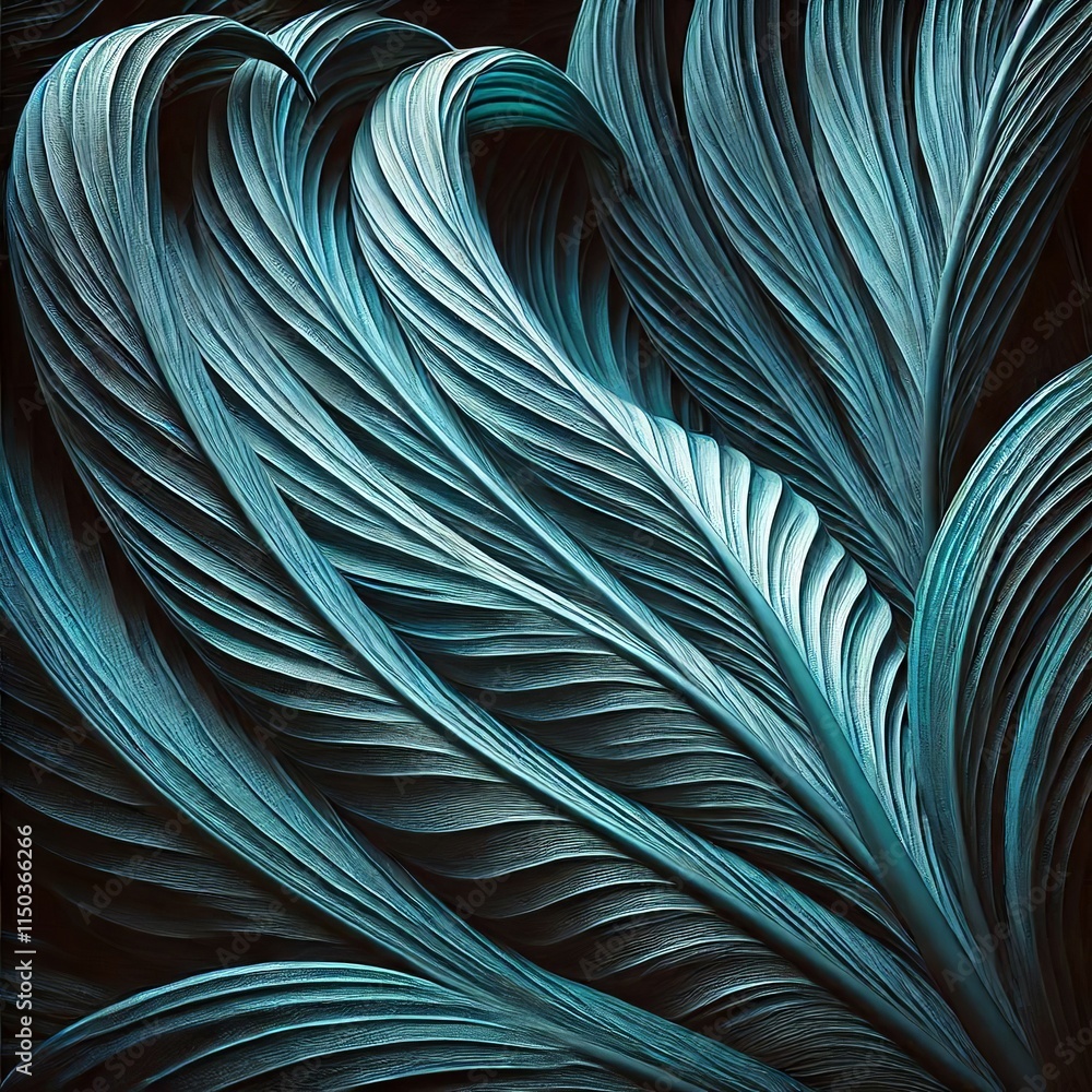 Fototapeta premium Close-up of a blue-green spathiphyllum leaf on a dark backdrop, abstract botanical wallpaper. Created with generative AI technology