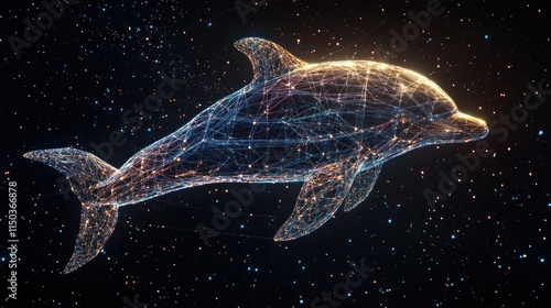 Abstract polygonal dolphin in space. photo