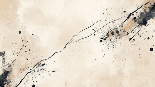 Abstract ink splatter art with beige and black tones