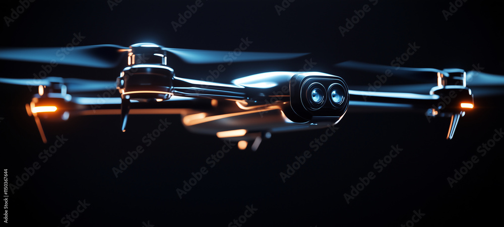 drone in action with camera flying in the air. drone in action with camera flying in the air.