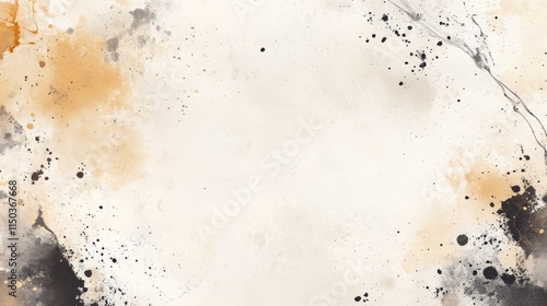 Abstract artistic background with beige and black ink splatters
