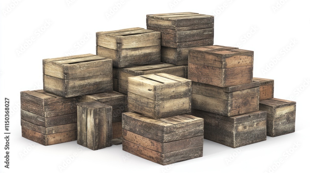 Stack of rustic wooden crates isolated on white background. Stack of rustic wooden crates isolated on white background.
