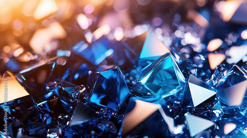 Shimmering Blue and Silver Geometric Shapes with Light Reflection Shimmering Blue and Silver Geometric Shapes with Light Reflection