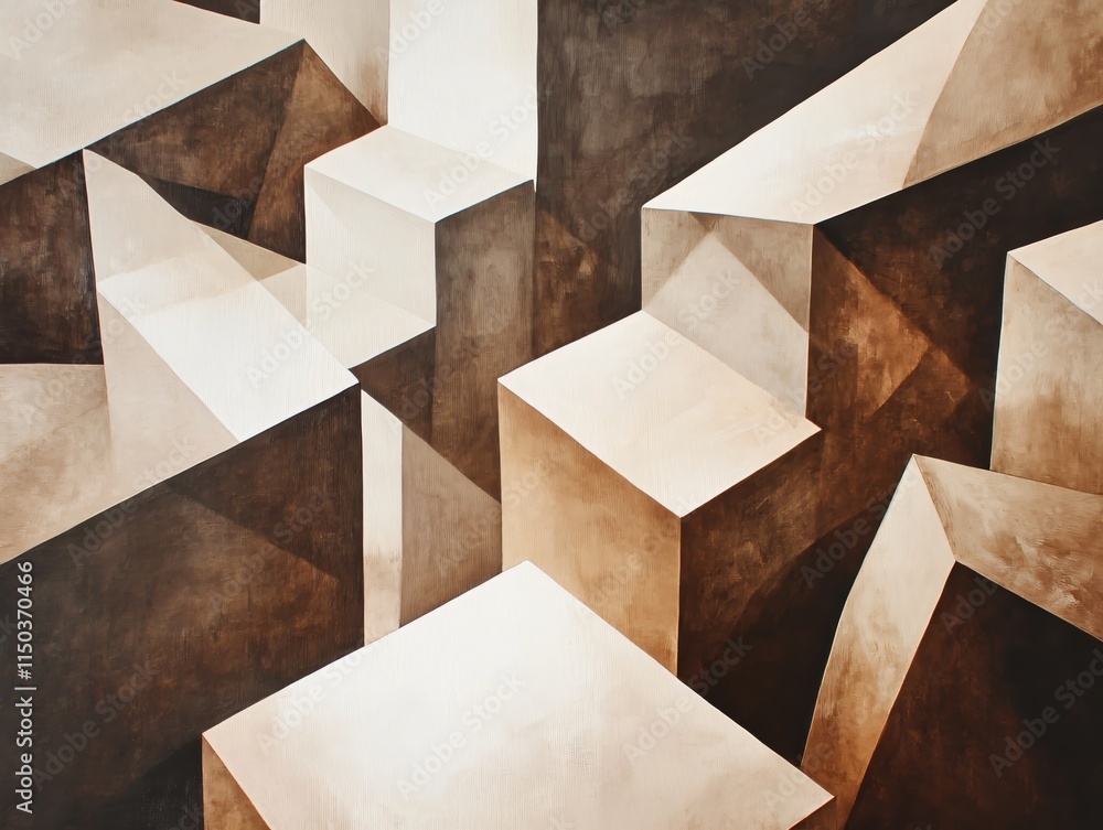 Abstract Geometric Shapes with Brown and Beige Tones in Dynamic Light and Shadow Abstract Geometric Shapes with Brown and Beige Tones in Dynamic Light and Shadow