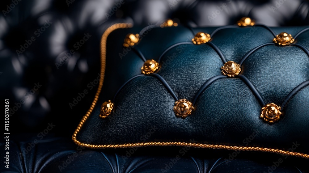 Fototapeta premium A blue and gold pillow sitting on top of a black couch
