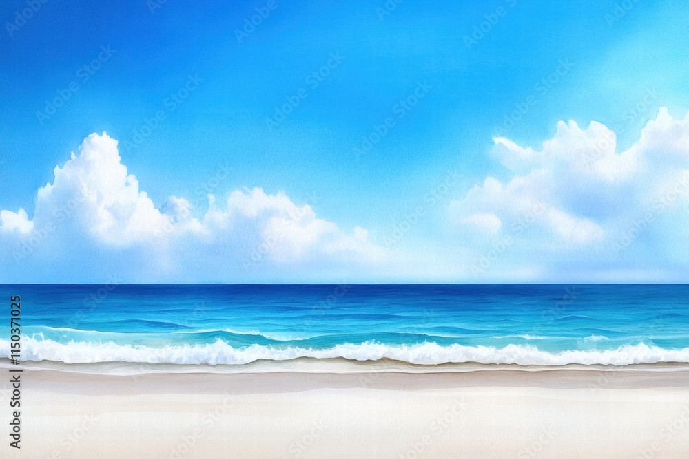 Obraz premium Beautiful beach scene with clear blue sky and calm sea waves.