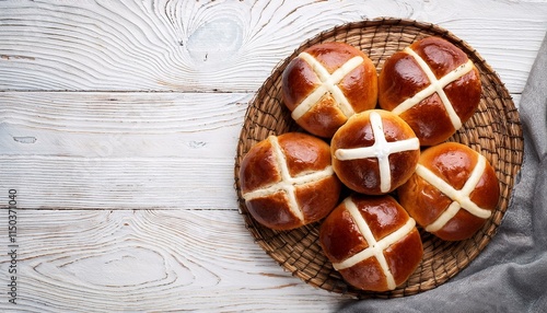 Wallpaper Mural Generated image  Easter. Good Friday. Hot cross buns on a white wooden background Torontodigital.ca