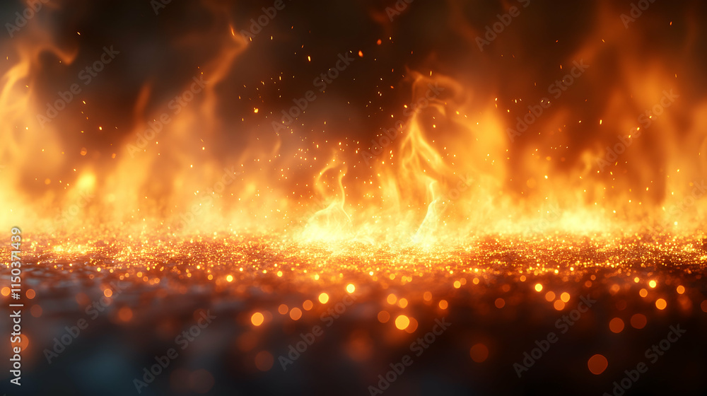 Fiery embers glowing intensely, sparks and smoke rising. Fiery embers glowing intensely, sparks and smoke rising.