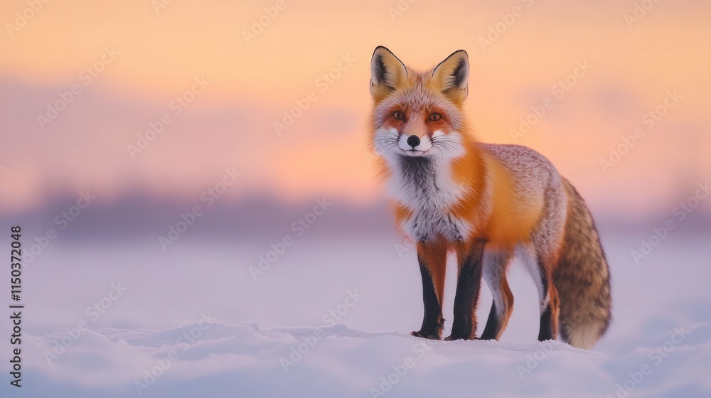 Fototapeta premium Majestic Red Fox in Winter Sunset