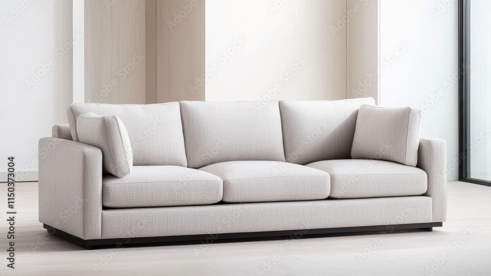 Sofa luxury durable concept. Modern plush sofa in a bright, minimalist living space with soft textures and neutral colors. Sofa luxury durable concept. Modern plush sofa in a bright, minimalist living space with soft textures and neutral colors.