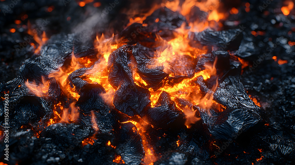 Glowing hot lava rocks, fiery orange and black texture. Glowing hot lava rocks, fiery orange and black texture.