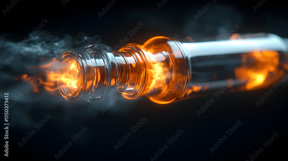 Glowing glass tube with smoke and fire effect. Glowing glass tube with smoke and fire effect.