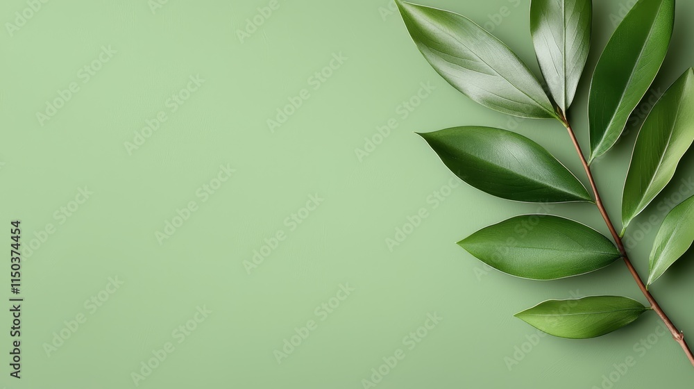 A branch of green leaves on a green background A branch of green leaves on a green background