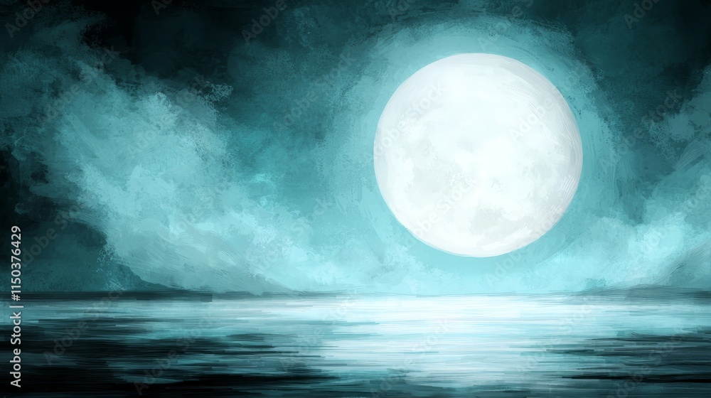 A full moon over a body of water with clouds in the sky A full moon over a body of water with clouds in the sky