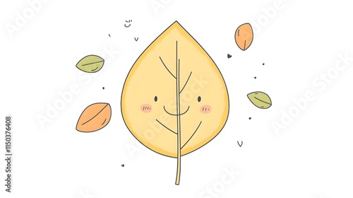 A Happy Smiling Autumn Leaf With Smaller Leaves photo