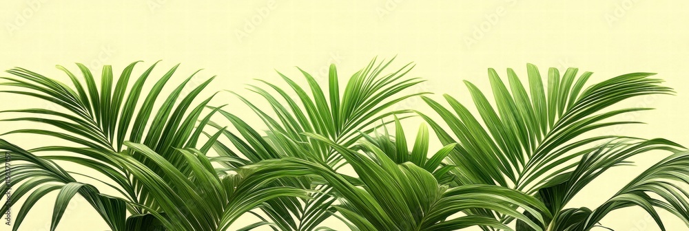 Lush green palm leaves against a soft neutral background. Lush green palm leaves against a soft neutral background.
