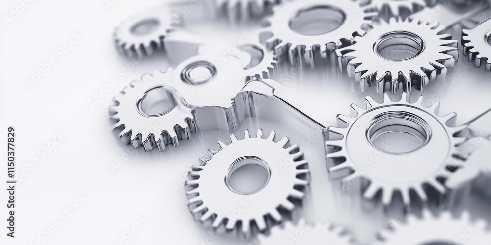 Shiny Metallic Gears Arranged Intricately on a Surface Showcasing Engineering Precision and Functionality in a Modern Workshop Setting Shiny Metallic Gears Arranged Intricately on a Surface Showcasing Engineering Precision and Functionality in a Modern Workshop Setting