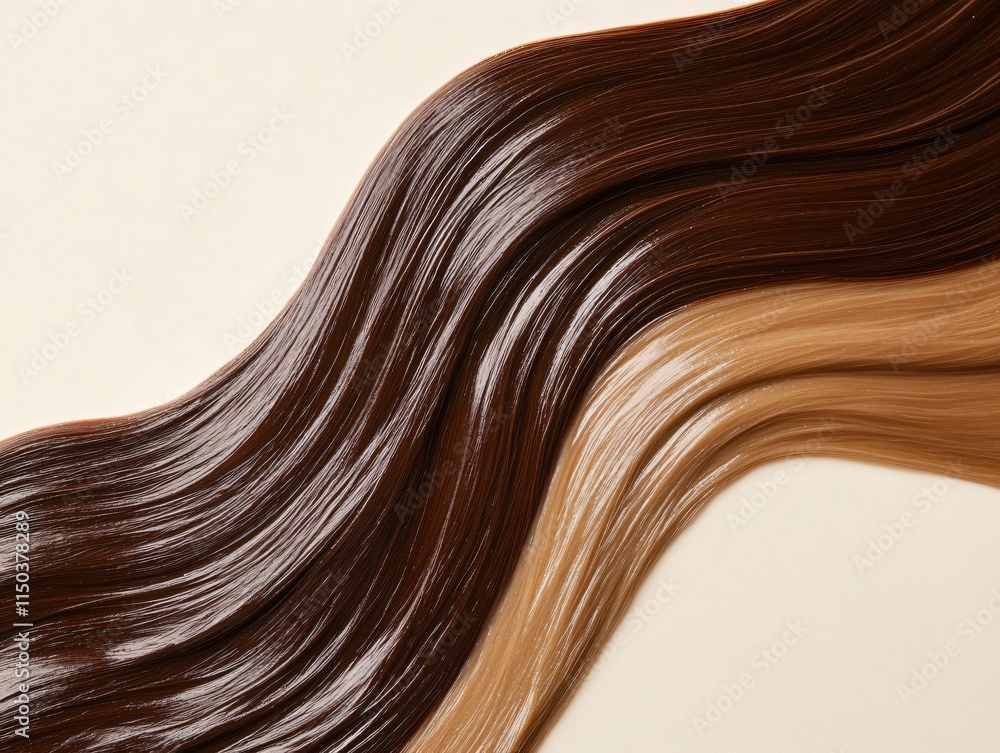 Smooth and Shiny Hair Strands in Different Shades of Brown and Blonde on a Light Background Smooth and Shiny Hair Strands in Different Shades of Brown and Blonde on a Light Background