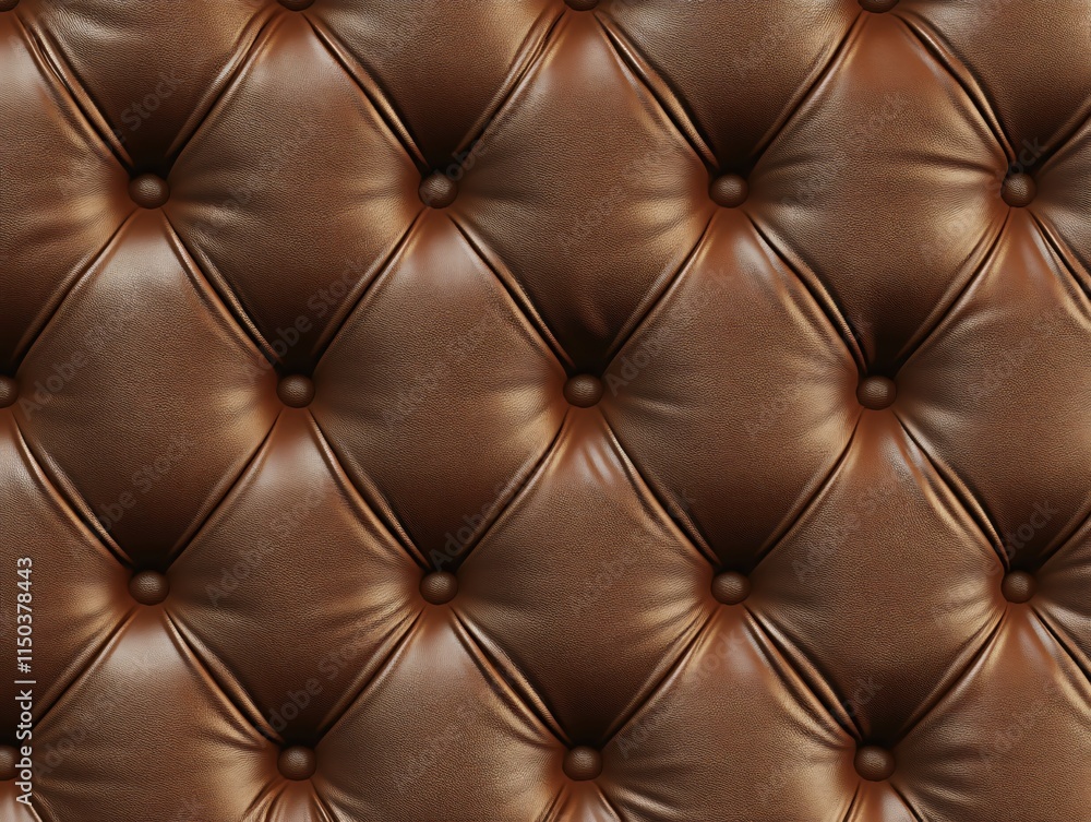 Fototapeta premium Textured Brown Leather Upholstery with Deep Button Tufting for Interior Design Inspiration