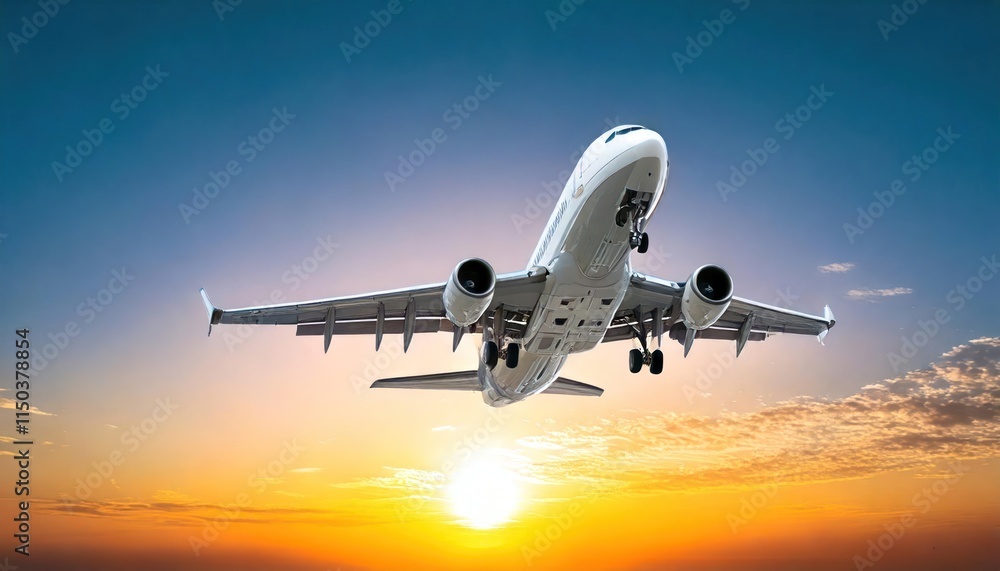 Airplane flying at sunset Airplane flying at sunset