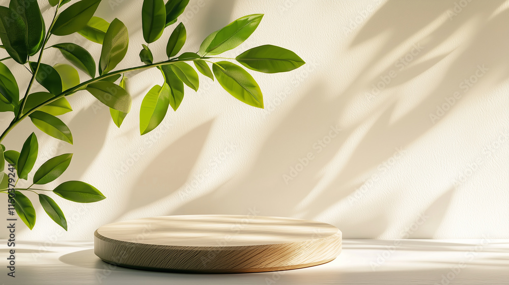 Wooden Podium Surrounded by Greenery and Soft Natural Light Wooden Podium Surrounded by Greenery and Soft Natural Light