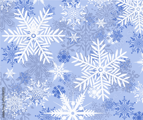 Vector snowflake background image in blue and white. photo