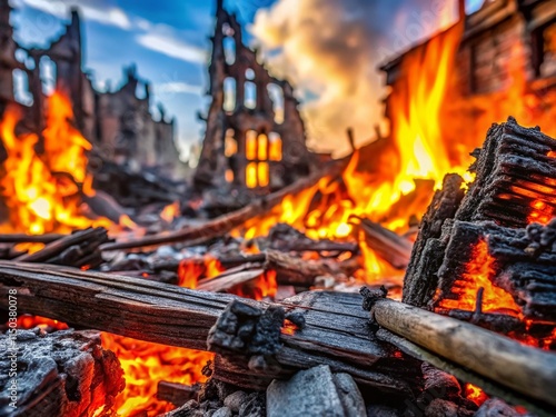 Macro Photography: Charred Remains of a Fire-Ravaged Building - Detailed Textures photo