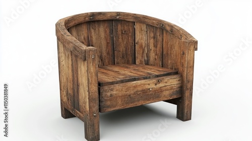 Rustic wooden armchair, barrel-shaped, isolated. photo