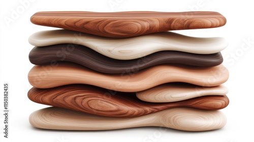 Stacked wavy wooden slabs, abstract art.