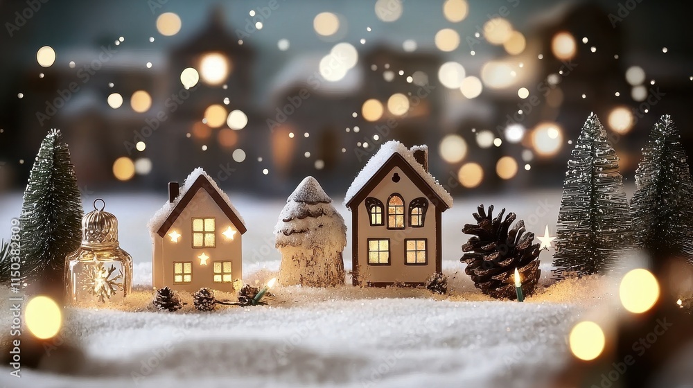 Magical Winter Village with Glowing Homes and Pine Trees Magical Winter Village with Glowing Homes and Pine Trees