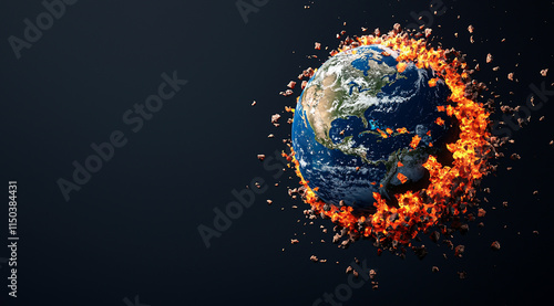 Burning earth climate change global warming planet fire destruction photo