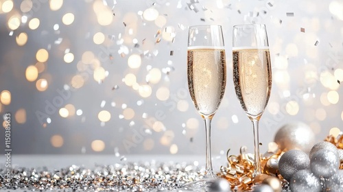 Romantic New Year's Eve Celebration with Champagne Glasses Setup