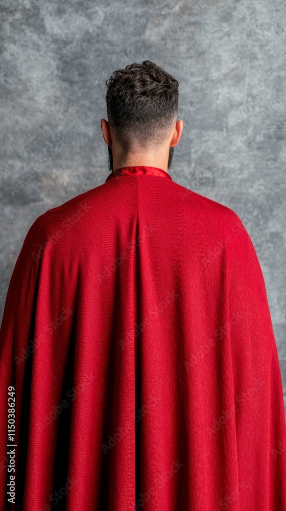 Obraz premium A man in a red cloak standing in front of a gray background