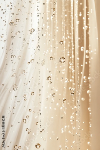 Bubbles and Droplets Creating a Mesmerizing Effect in Stream of Water Against Softly Illuminated Silk Backdrop