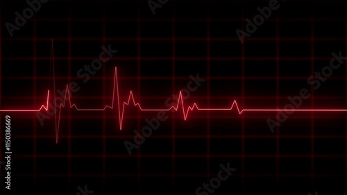 Pulse, heart rhythm, heartbeat line icon on black background. Neon heartbeat line illustrations