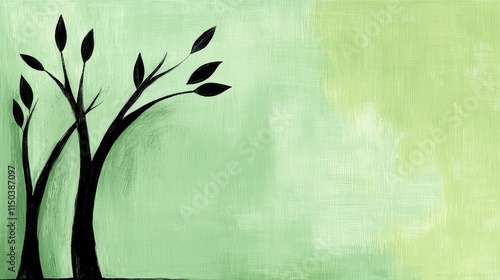 A painting of two trees on a green background