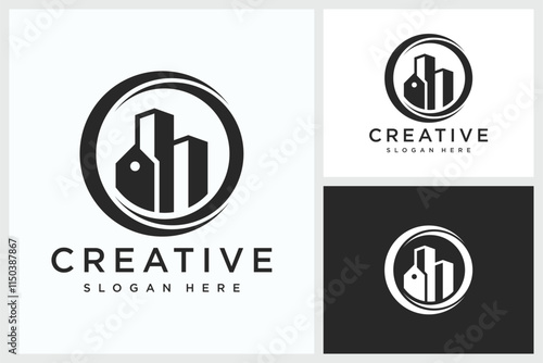 Creative real estate building sales logo design, Amazing professional elegant trendy awesome artistic black and white, real estate building sales logo icon illustration