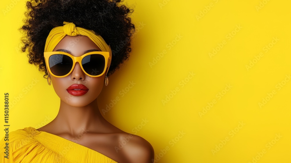 A woman wearing a yellow dress and sunglasses A woman wearing a yellow dress and sunglasses