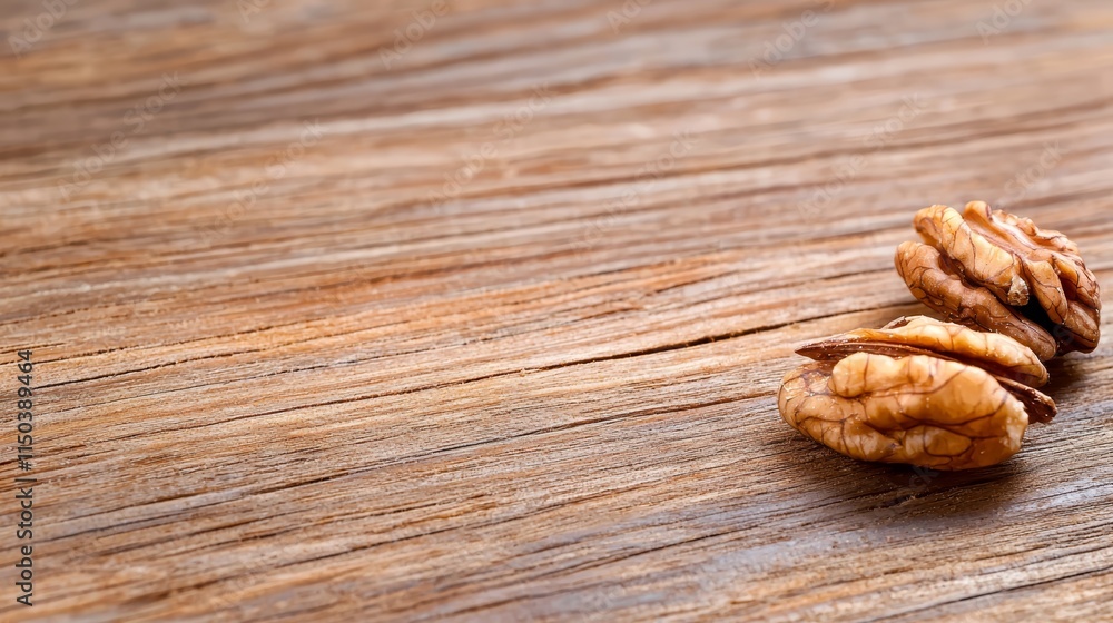 Fototapeta premium Two walnuts on a wooden surface