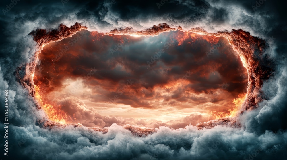 Fototapeta premium A hole in the clouds with a bright orange light coming out of it