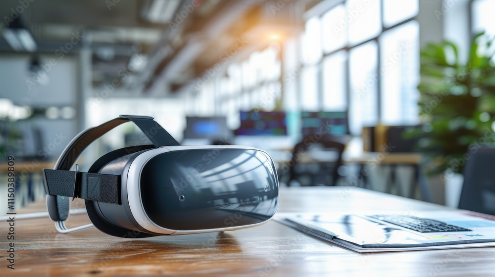 Modern office with virtual reality setup for training Modern office with virtual reality setup for training