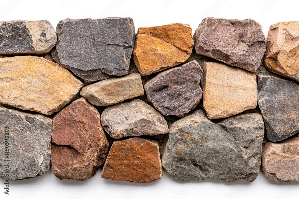 A photostock of rustic stone walls with visible textures, isolated on a clean white background, earthy and natural, High Quality A photostock of rustic stone walls with visible textures, isolated on a clean white background, earthy and natural, High Quality