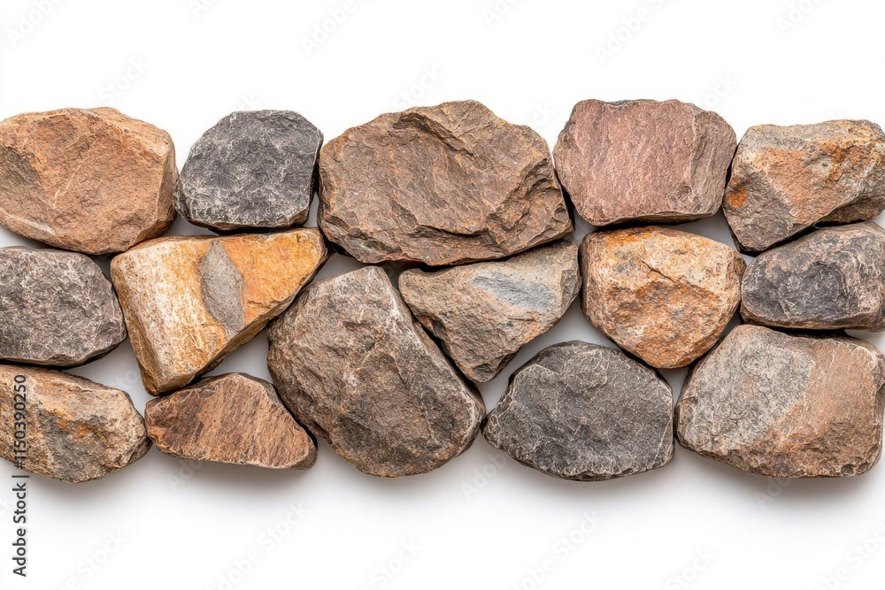 A photostock of rustic stone walls with visible textures, isolated on a clean white background, earthy and natural, High Quality A photostock of rustic stone walls with visible textures, isolated on a clean white background, earthy and natural, High Quality